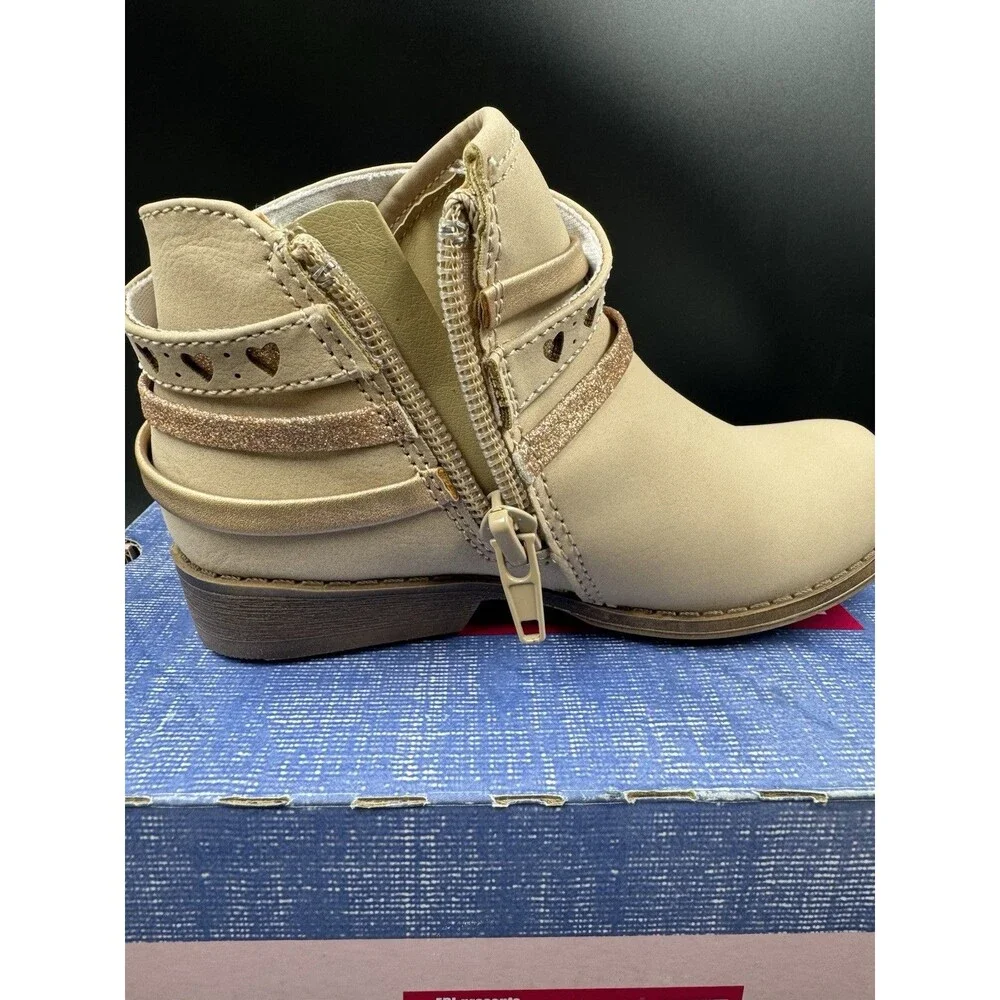 Pop Big Girls Lil Elisha Block Heel Tan Toddler Booties Size 8 M, New